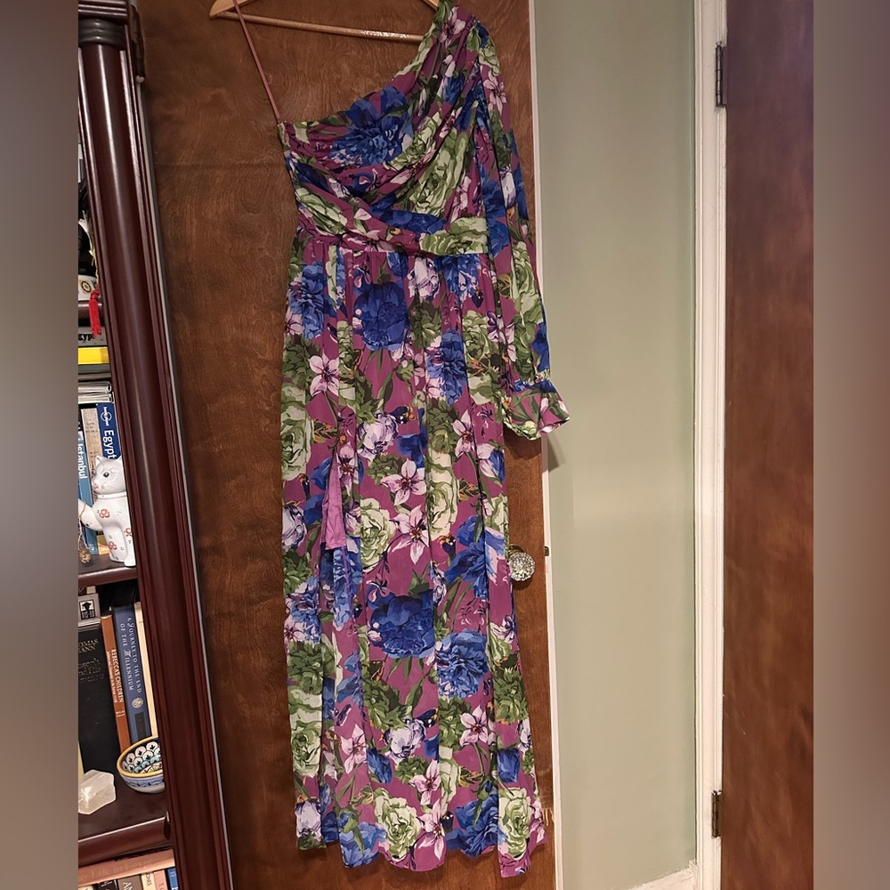One Shoulder Purple Floral Maxi Dress Size SMALL. NEW